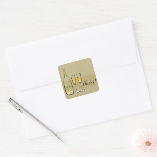 Gouden Champagne Proost Bruisend Stijlvol Chic Nie Vierkante Sticker (Envelop)