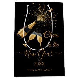 Gouden champagne proost Nieuwjaar Medium Cadeauzakje