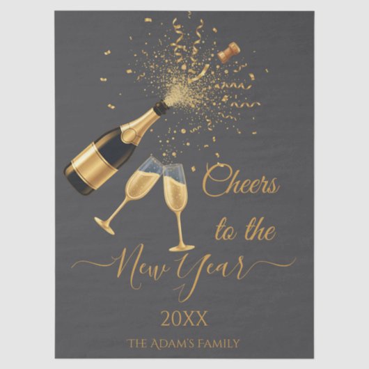 Gouden champagne proost Nieuwjaar Tissuepapier (Voorkant)