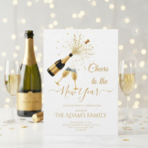 Gouden Champagne Proost Nieuwjaarsfeest Uitnodigin
