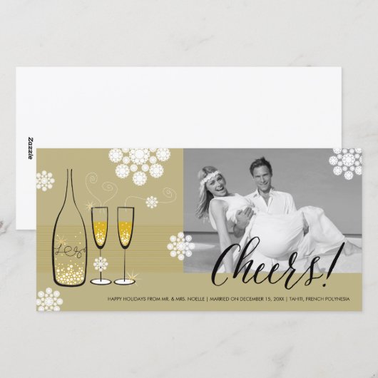 Gouden Champagne Proost Sneeuwvlokken Nieuw Jaar F Feestdagenkaart (Voorkant / Achterkant)