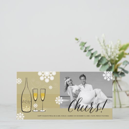 Gouden Champagne Proost Sneeuwvlokken Nieuw Jaar F Feestdagenkaart (Staand voorkant)