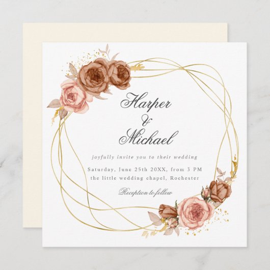 gouden champagne rozen bruiloft kaart (Voorkant / Achterkant)