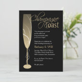 Gouden champagne toost uitnodiging (Staand voorkant)