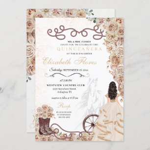 Gouden Champagne Western Prinses Charro Quinceañer Kaart