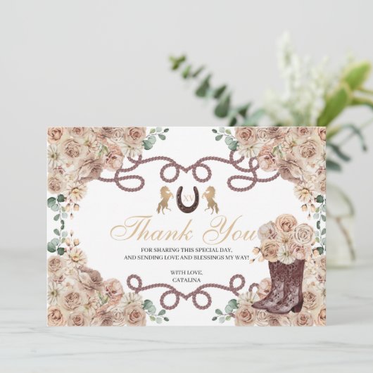 Gouden Champagne Western Quinceanera bedankpas Bedankkaart (Staand voorkant)