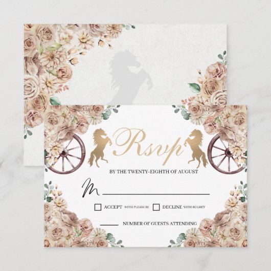 Gouden Champagne Westerne Quinceanera RSVP-kaart RSVP Kaartje (Voorkant / Achterkant)