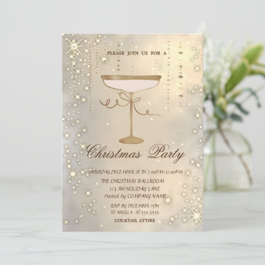 Gouden Champagneglas Sparkle Confetti Party Kaart (Staand voorkant)