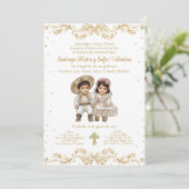 Gouden Charro en Charra Twin Spaanse doop Kaart (Staand voorkant)