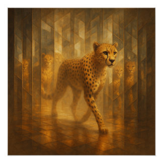 Gouden Cheetah in een Spiegeldoolhof – GeoWild Art Perfect Poster