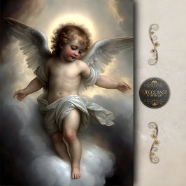 Gouden Cherub Wolken Engel Decoupage Tissuepapier