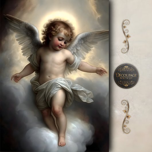 Gouden Cherub Wolken Engel Decoupage Tissuepapier