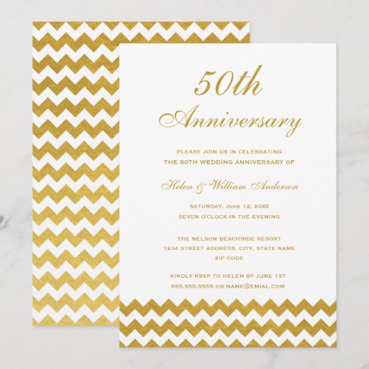 Gouden Chevron 50ste huwelijksjubileum uitnodiging (Voorkant / Achterkant)