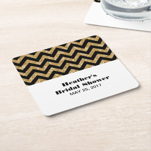 Gouden Chevron Glitter Vrijgezellenfeest Onderzett Kartonnen Onderzetters (Schuin)