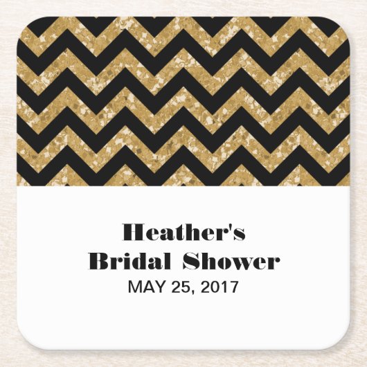 Gouden Chevron Glitter Vrijgezellenfeest Onderzett Kartonnen Onderzetters (Voorkant)