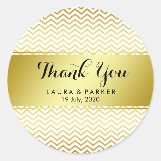 Gouden Chevron Patroon Glitter Dank je bruiloft Ronde Sticker (Voorkant)