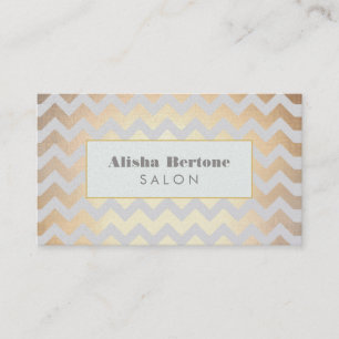 Gouden Chevron Patroon Haarsalon Grijs en Blauw Visitekaartje
