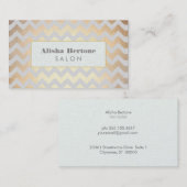 Gouden Chevron Patroon Haarsalon Grijs en Blauw Visitekaartje (Voorkant / Achterkant)