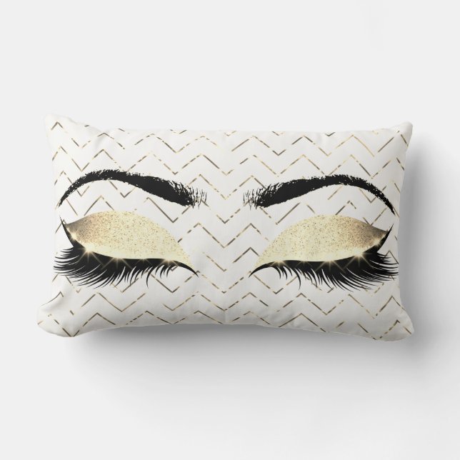 Gouden Chevron Witte Foxier Oogbruine Glitter Make Kussen (Voorkant)