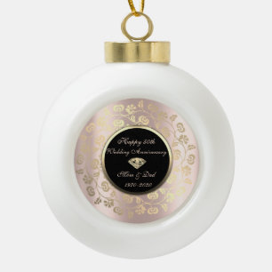 Gouden chic bloemswirrel 50ste huwelijksjubileum keramische bal ornament