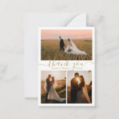 Gouden chic handschrift Dank u 3 foto's bruiloft Notitiekaartje (Voorkant)