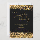 Gouden Chic Licht Script Dinerfeest Zwart Kaart (Voorkant)
