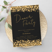 Gouden Chic Lichten Script Dinerfeest Zwart