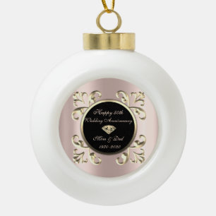 Gouden Chic Roze Goud 50ste Huwelijksverjaardag Keramische Bal Ornament