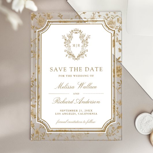 Gouden Chine de Bruiloft Save the Date Crest Acryl Uitnodigingen