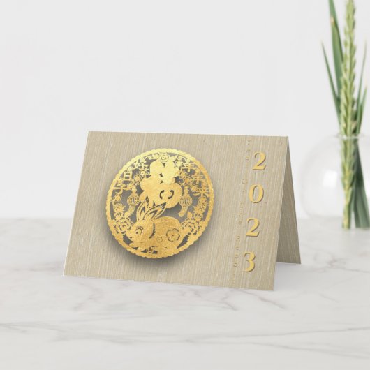 Gouden Chinees Knipkonijn Jaar 2023 GC01 Feestdagen Kaart (Voorkant)