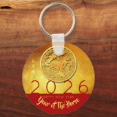 Gouden Chinees Paard Jaar gepersonaliseerde RK Sleutelhanger (Voorkant)