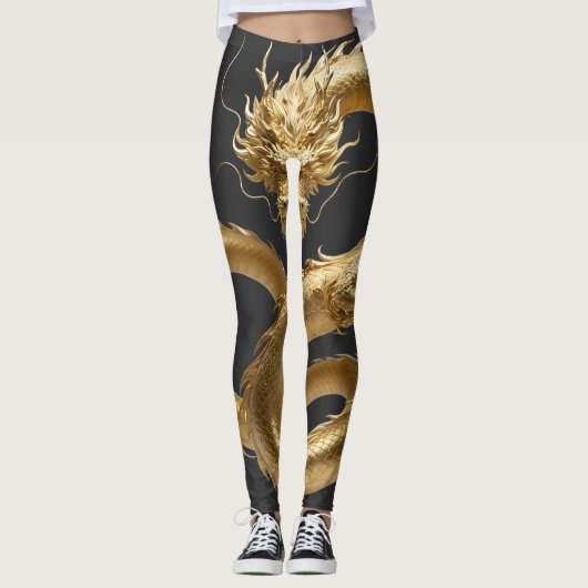 Gouden Chinese Draak Kunst | Mythisch Wezen Fant Leggings (Voorkant)