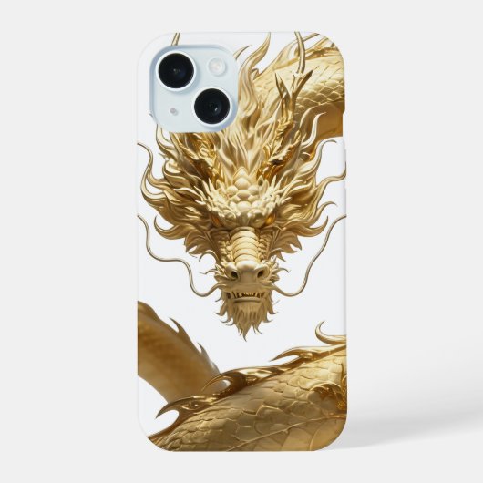 Gouden Chinese Draak Kunst | Mythisch Wezen Fantas iPhone 15 Case (Achterkant)