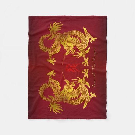 Gouden Chinese Draak met oud Ideogram FB Fleece Deken (Voorkant)
