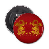 Gouden Chinese Draak met oud Ideogram RBO Button Flesopener (Voorkant)