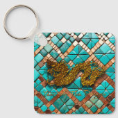 Gouden Chinese Draak Nieuwjaar Monogram SqK Sleutelhanger (Voorkant)