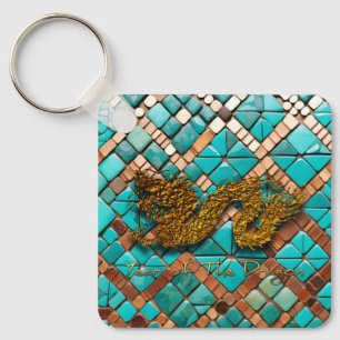 Gouden Chinese Draak Nieuwjaar Monogram SqK Sleutelhanger