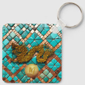 Gouden Chinese Draak Nieuwjaar Monogram SqK Sleutelhanger (Achterkant)
