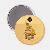 Gouden Chinese Draak Papercut Monogram Verjaardag  Magneet (Voorkant / Achterkant)
