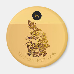Gouden Chinese Draak Papercut Monogram Verjaardag  Magneet