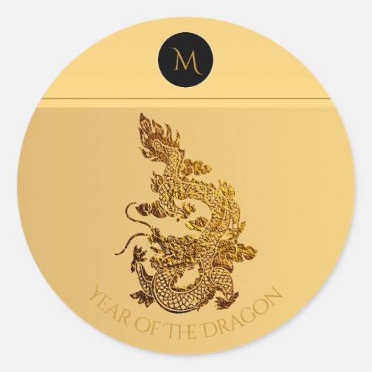 Gouden Chinese Draak Papercut Monogram Verjaardag  Ronde Sticker (Voorkant)
