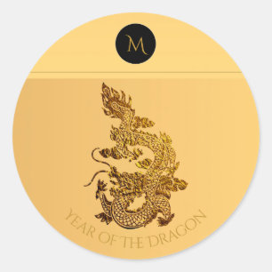 Gouden Chinese Draak Papercut Monogram Verjaardag  Ronde Sticker