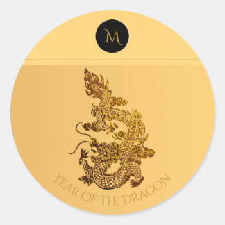 Gouden Chinese Draak Papercut Monogram Verjaardag Ronde Sticker