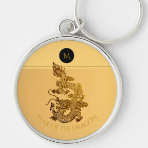Gouden Chinese Draak Papercut Monogram Verjaardag  Sleutelhanger