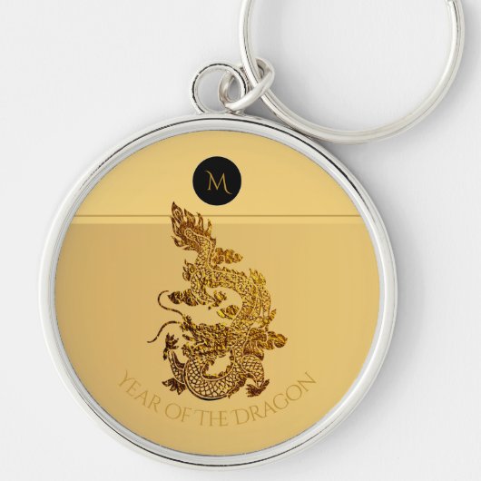Gouden Chinese Draak Papercut Monogram Verjaardag  Sleutelhanger (Voorkant)