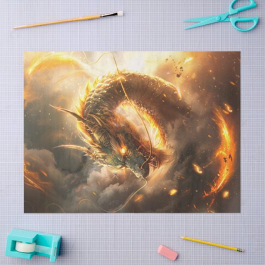 Gouden Chinese Dragon Illustratie Decoupage Tissuepapier (Craft)