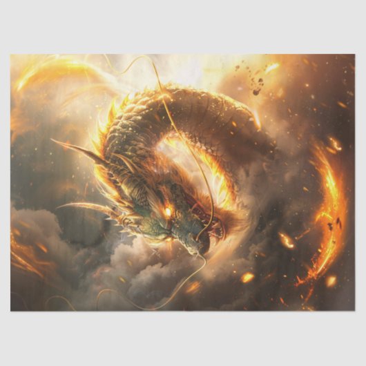 Gouden Chinese Dragon Illustratie Decoupage Tissuepapier (Voorkant)