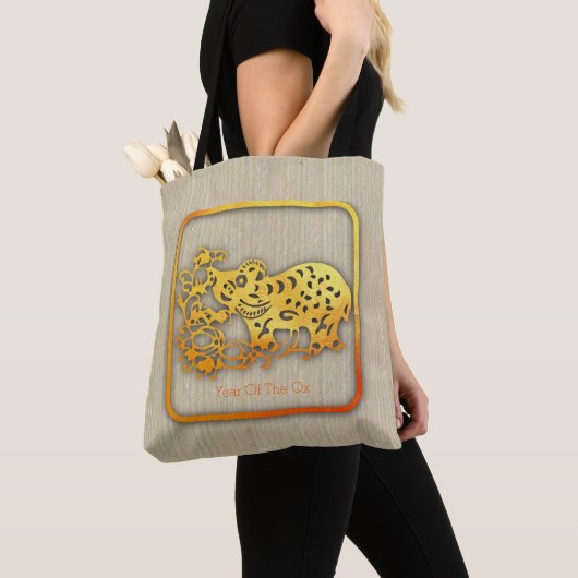 Gouden Chinese Papier-gesneden Ox Jaar 2021 AoTB Tote Bag (Dichtbij)