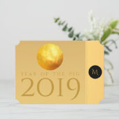 Gouden Chinese Varken Papercut 2019 Monogram Uitno Kaart (Staand voorkant)