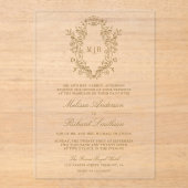 Gouden Chinoiserie Crest Monogram Huwelijk Acryl Uitnodigingen (Voorkant)